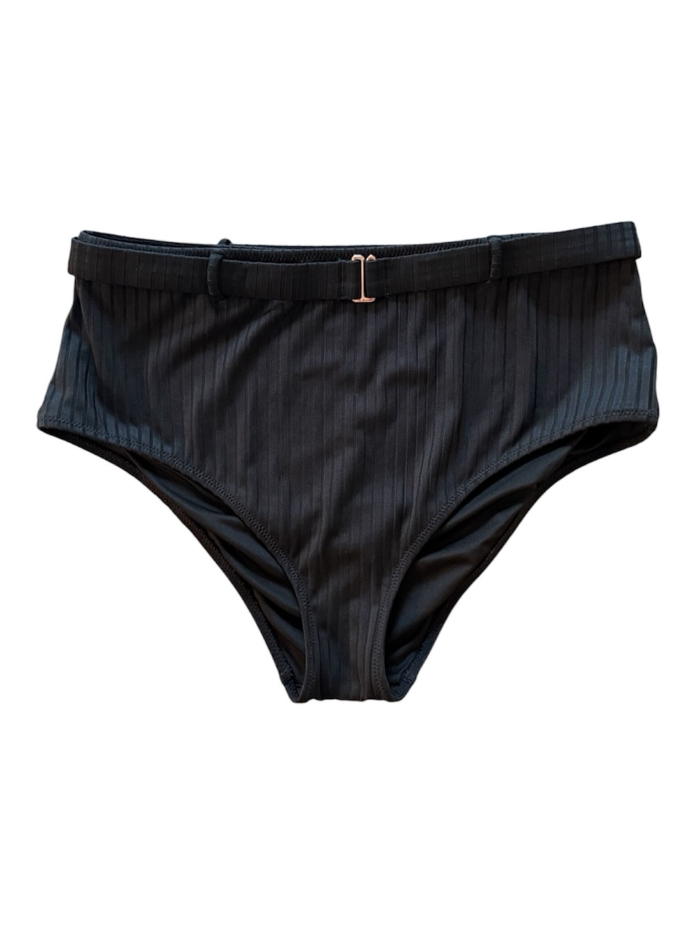 Shade & Shore High-Waist Black Ribbed Bikini Bottom w/ Belt Size Medium